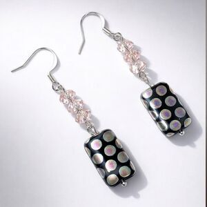 TERRA GEMMS Signature Series Art Glass and Pink Crystal Drop Earrings Gift Boxed